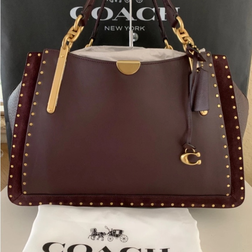 COACH Dreamer 36 oxblood fall leather bag suede burgundy Border Rivets